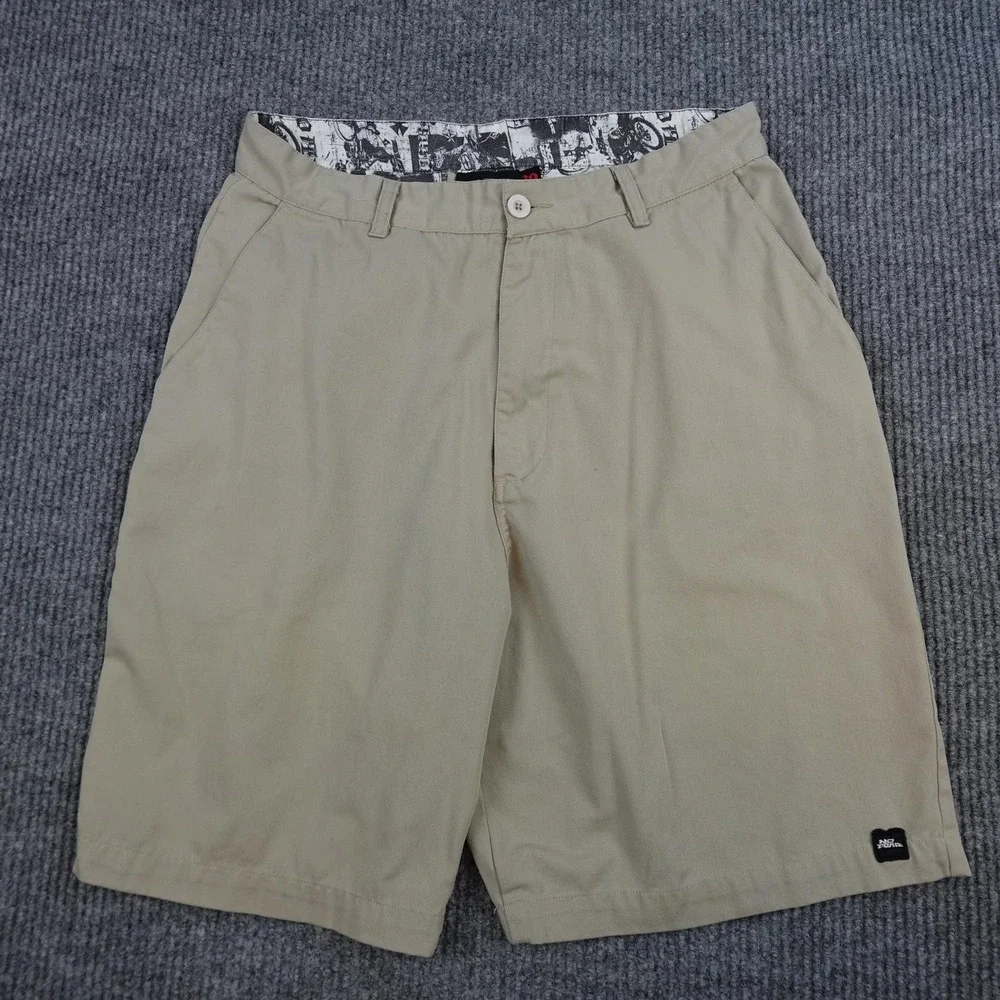 Vintage No Fear Shorts Mens 30 Beige Polyester Cotton Canvas Flat Front